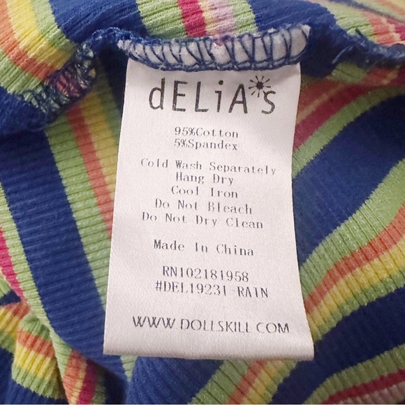 Dolls Kill x Delias Stripe Polo Zipper Mini Dress Ribbed Knit Rainbow Collared - Picture 6 of 6